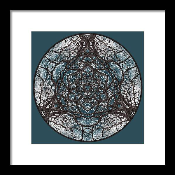 Celtic Framed Print featuring the photograph CeltOak Creation - Celtic trinity knot triquetra vibes evoked by kaleidoscopic view of an oak tree by Peter Herman