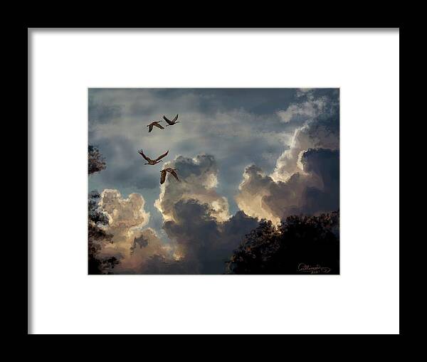 Landscape Framed Print featuring the digital art Central Florida's Sandhill Cranes Heading Home to the Grasslands by Marilyn Cullingford