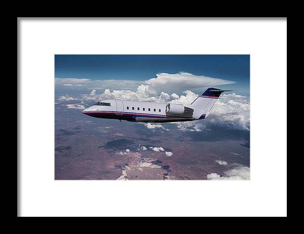 Challenger Business Jet Framed Print featuring the mixed media Challenger Corporate Jet by Erik Simonsen