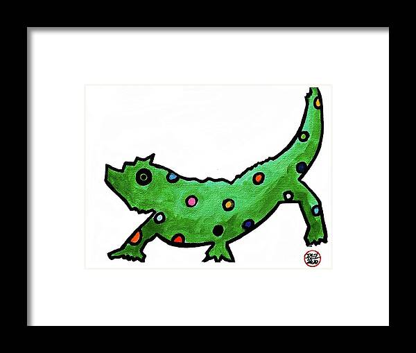  Framed Print featuring the painting Chameleon by Oriel Ceballos