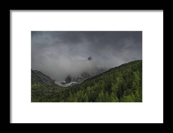 Chamonix Framed Print featuring the photograph Chamonix countryside with Mont Blanc by Andrew Lalchan