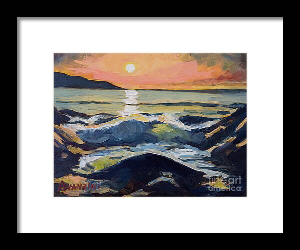 Sunlight Framed Print featuring the painting Chanteiro Beach Sunset Galicia Spain by Pablo Avanzini