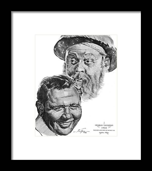 Charles Laughton Framed Print featuring the drawing Charles Laughton by Volpe by Movie World Posters