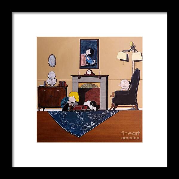Peanuts Framed Print featuring the painting Charlie Brown Sitting in a Chair by John Lyes