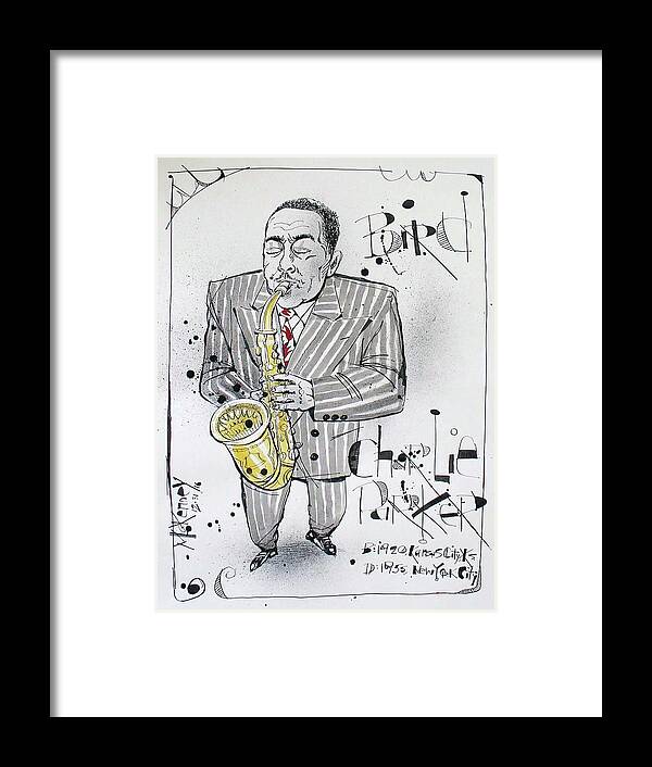 Framed Print featuring the drawing Charlie Parker by Phil Mckenney