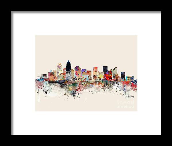 Charlotte Framed Print featuring the painting Charlotte Skyline by Bri Buckley