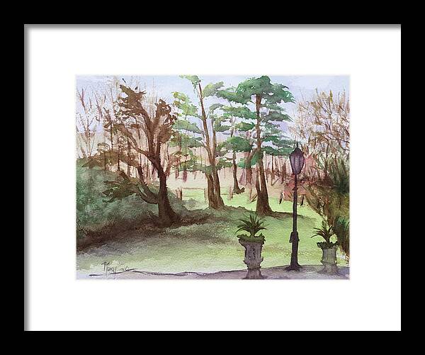 Landscape Framed Print featuring the painting Stanhill Court in Charlwood by Roxy Rich
