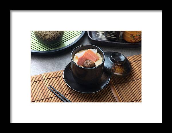 Spoon Framed Print featuring the photograph Chawanmushi, Steamed Egg Custard, Japanese Food by Yuliang11