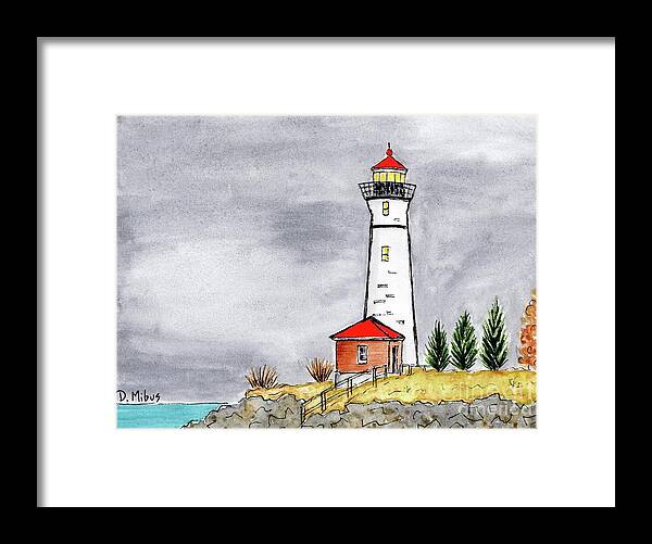 Maine Lighthouse Framed Print featuring the painting Brave Red Top Maine Lighthouse by Donna Mibus