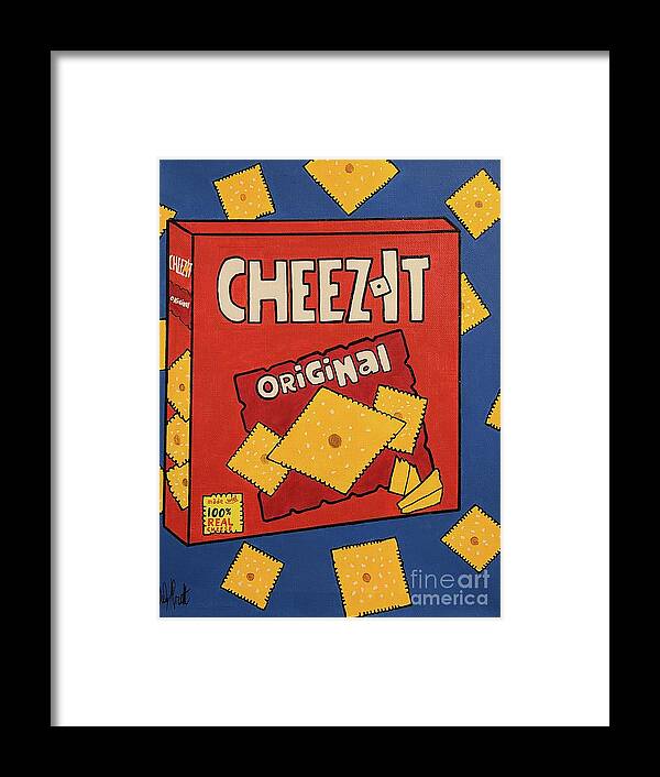 Cheez It Framed Print featuring the painting Cheez its by Elena Pratt