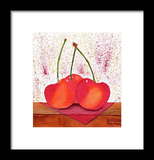 Red Framed Print featuring the painting Cherries Jubilee by Richard Stedman