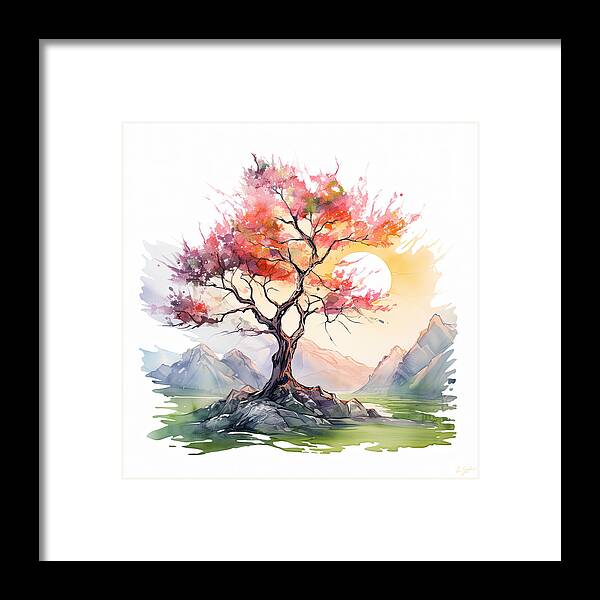 Four Seasons Framed Print featuring the painting Cherry Blossom Tree Art by Lourry Legarde