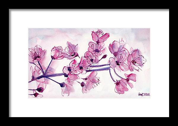 Cherry Framed Print featuring the painting Cherry Flowers by George Cret