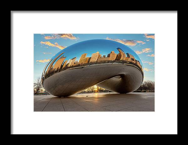Chicago Cloud Gate Framed Print featuring the photograph Chicago Cloud Gate at Sunrise by Sebastian Musial