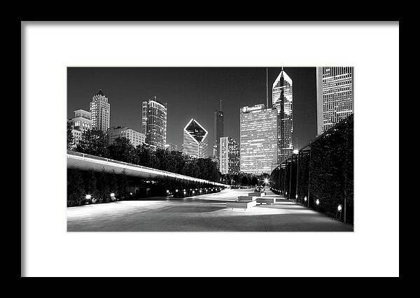 Architecture Framed Print featuring the photograph Chicago Night Lights Skyline by Patrick Malon