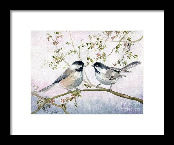 Chickadee Framed Print featuring the painting Chickadee Love by Melly Terpening
