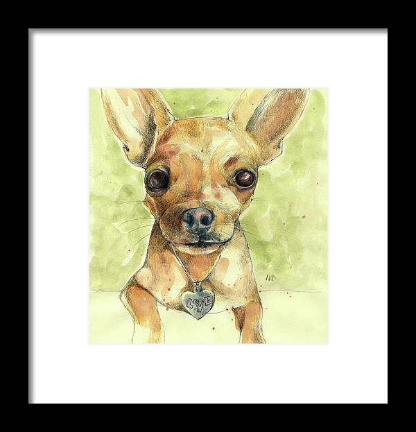 Love Puppy Framed Print featuring the painting Chihuahua Love by AnneMarie Welsh