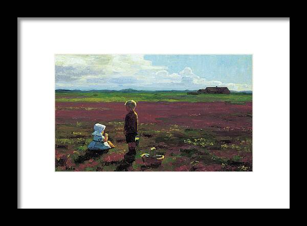 Danish Framed Print featuring the painting Children Picking Berries on the Moor, 1910 by Einar Hein