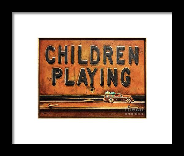 Toy Car Framed Print featuring the painting Children Playing by Keith Gantos