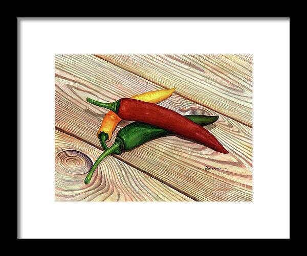 Pepper Framed Print featuring the painting Chili Peppers by Hailey E Herrera