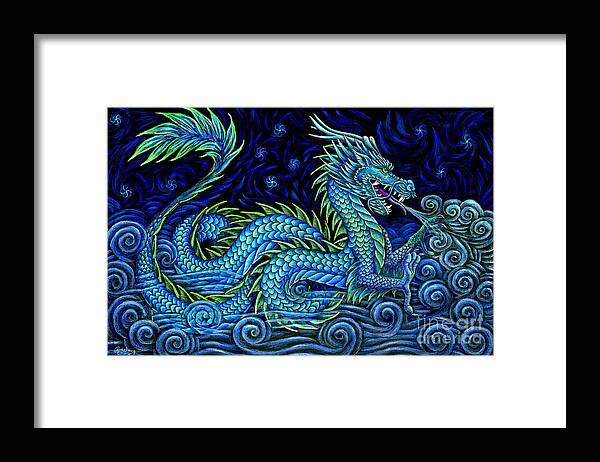 Chinese Dragon Framed Print featuring the drawing Chinese Azure Dragon by Rebecca Wang