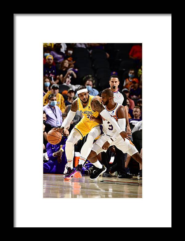 Chris Paul Framed Print featuring the photograph Chris Paul and Carmelo Anthony by Barry Gossage