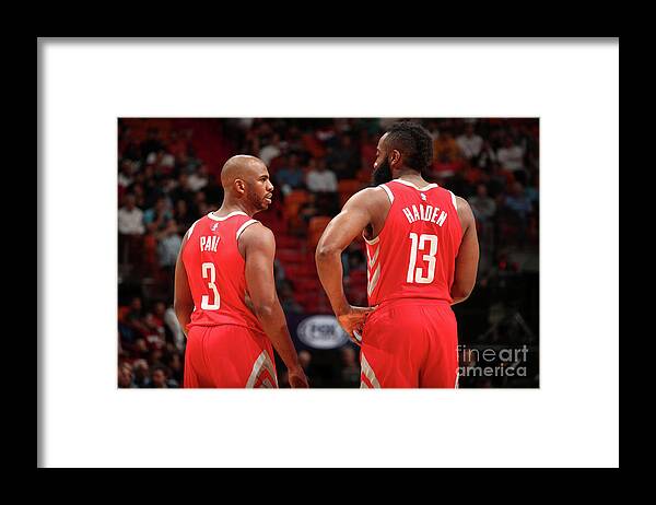 James Harden Framed Print featuring the photograph Chris Paul and James Harden by Issac Baldizon