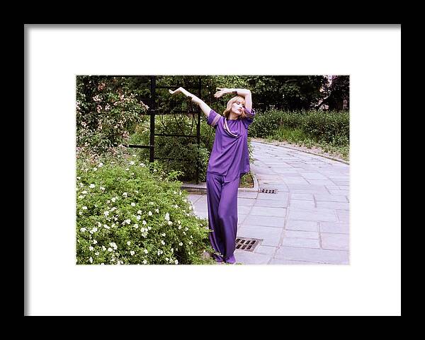 Fashion Framed Print featuring the drawing Chris Royer On A Garden Pathway by Deborah Turbeville
