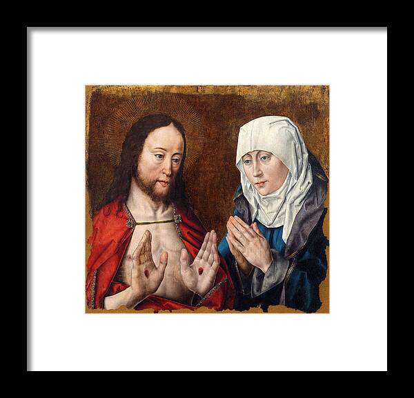 Aelbrecht Bouts Framed Print featuring the painting Christ appears to Mary by Aelbrecht Bouts