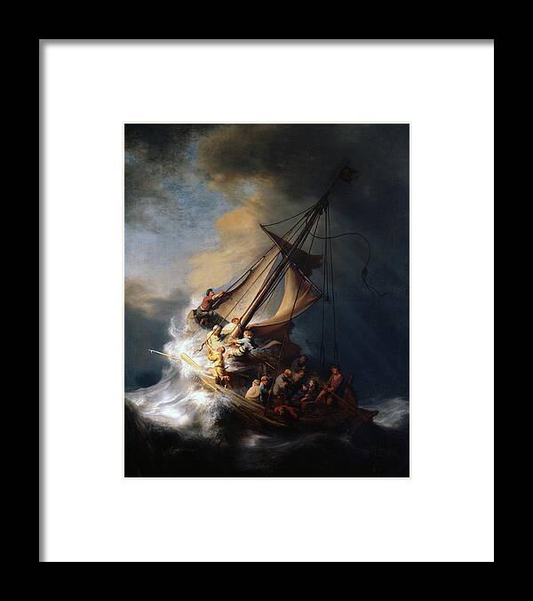 Ship Framed Print featuring the painting Christ in the Storm on the Lake of Galilee, 1633 by Rembrandt