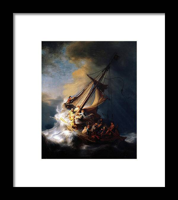 Storm Framed Print featuring the painting Christ in the Storm on the Lake of Galilee by Rembrandt van Rijn