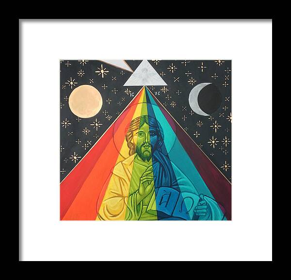 Rainbow Framed Print featuring the painting Christ the Light by Kelly Latimore
