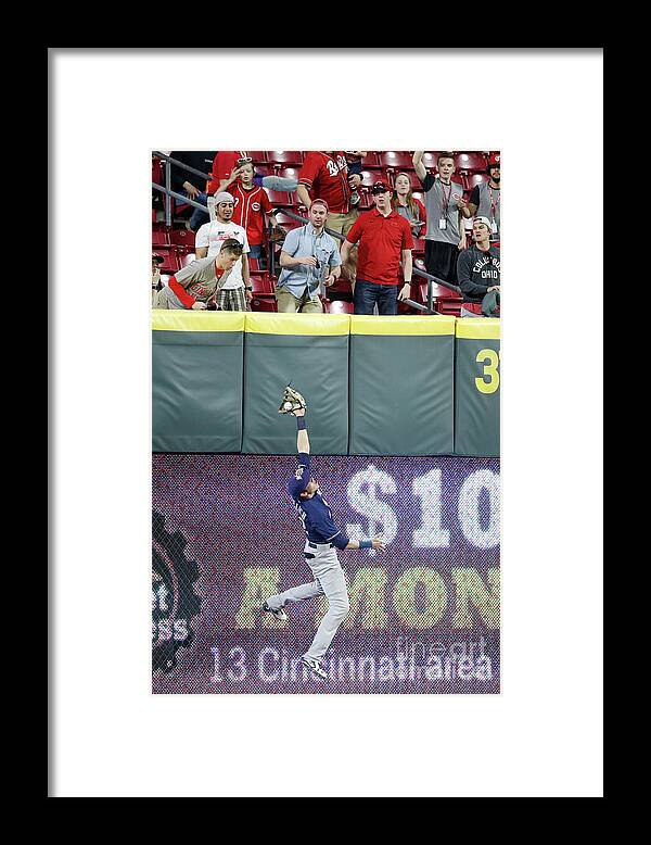 Great American Ball Park Framed Print featuring the photograph Christian Yelich by Joe Robbins