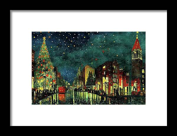 Christmas Framed Print featuring the digital art Christmas City Night by Ally White