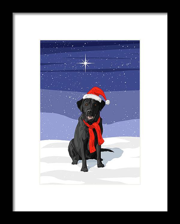 Dogs Framed Print featuring the digital art Christmas Dog Black Labrador Retriever by Crista Forest