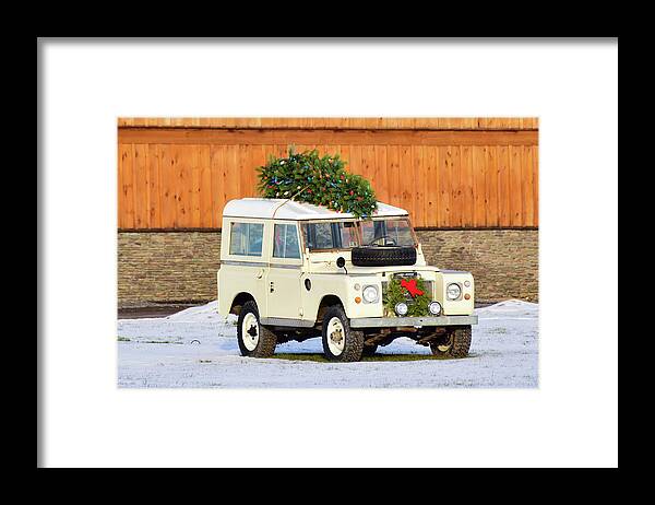Land Rover Framed Print featuring the photograph Christmas Land Rover by Nicole Lloyd