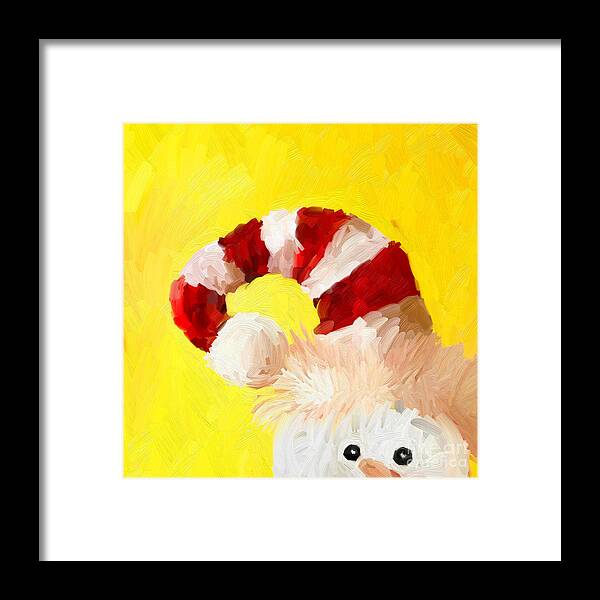 Christmas Ornament Candy Cane Hat On Snowman Framed Print featuring the digital art Christmas Ornament Cane y Cade Hat on Snowman by Patricia Awapara