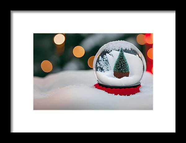 Snow Globe Framed Print featuring the digital art Christmas Tree Globe in the Snow by Annalisa Rivera-Franz