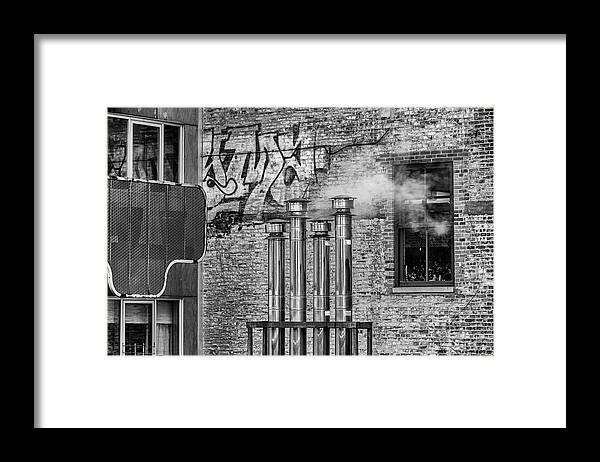 Abstract Framed Print featuring the photograph Chrome Chimneys in Monochrome by Cate Franklyn