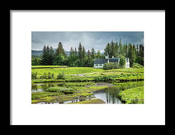 Iceland Framed Print featuring the photograph Church at Thingvellir, Iceland by Delphimages Photo Creations