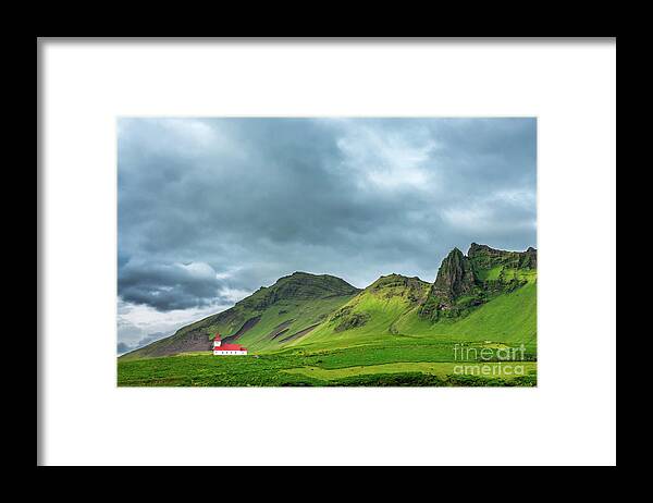Iceland Framed Print featuring the photograph Church in the mountains by Delphimages Photo Creations
