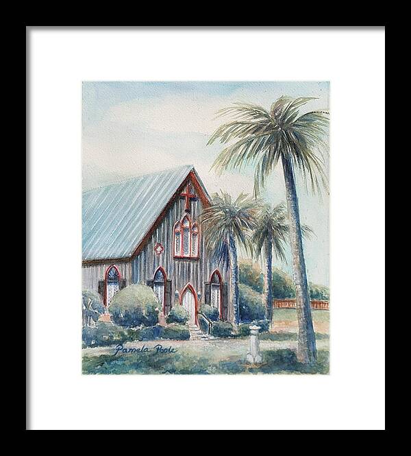 Church Of The Cross Framed Print featuring the painting Church of the Cross in Bluffton SC by Pamela Poole