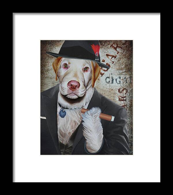 Cigar Dog Framed Print featuring the painting Cigar Dallas Dog by Vic Ritchey