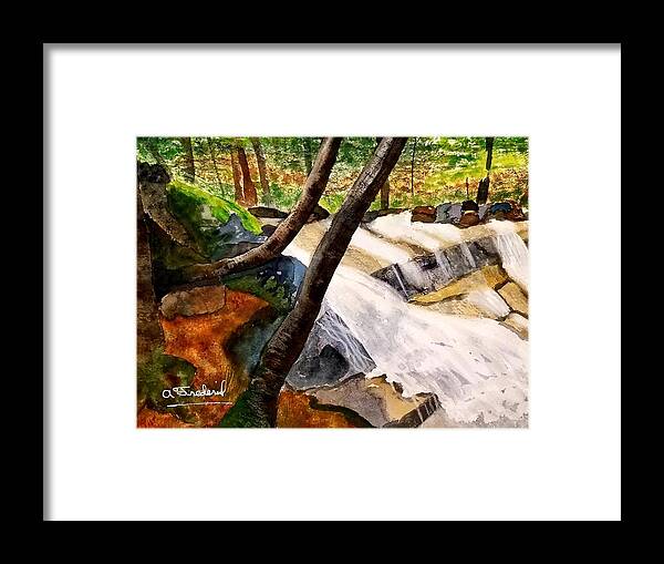 Waterfall Framed Print featuring the painting Cindys' Waterfall by Ann Frederick