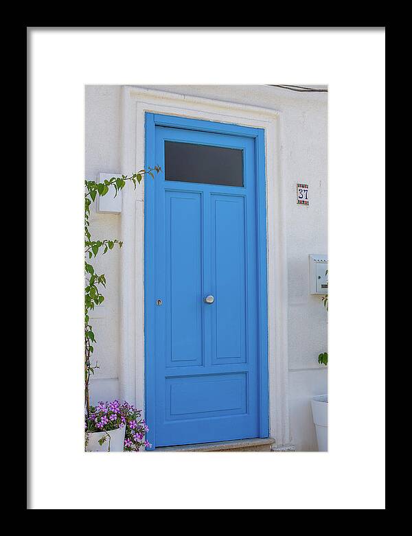 Sicily Framed Print featuring the photograph Cinisi Door in Blue by Georgia Fowler