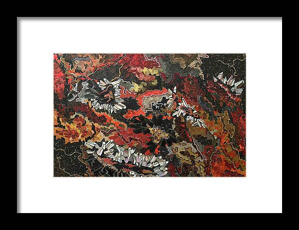 Abstract Orange Red Black Framed Print featuring the mixed media Cinnabar by Jodi-Ann Martineau