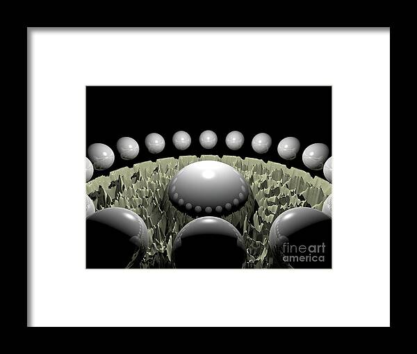 Three Dimensional Framed Print featuring the digital art Circle of 3D Spheres by Phil Perkins