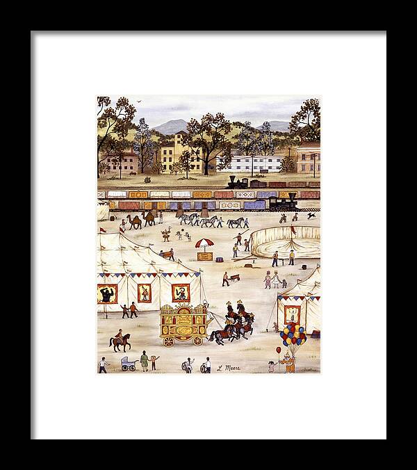 Circus Framed Print featuring the painting Circus Arrival panel two of two by Linda Mears