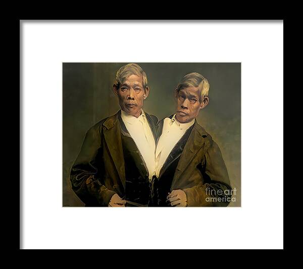 Wingsdomain Framed Print featuring the photograph Circus Sideshow Chang and Eng Bunker Siamese Twins 20210220 v2 by Wingsdomain Art and Photography