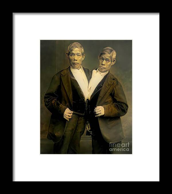 Wingsdomain Framed Print featuring the photograph Circus Sideshow Chang and Eng Bunker Siamese Twins 20210220 by Wingsdomain Art and Photography